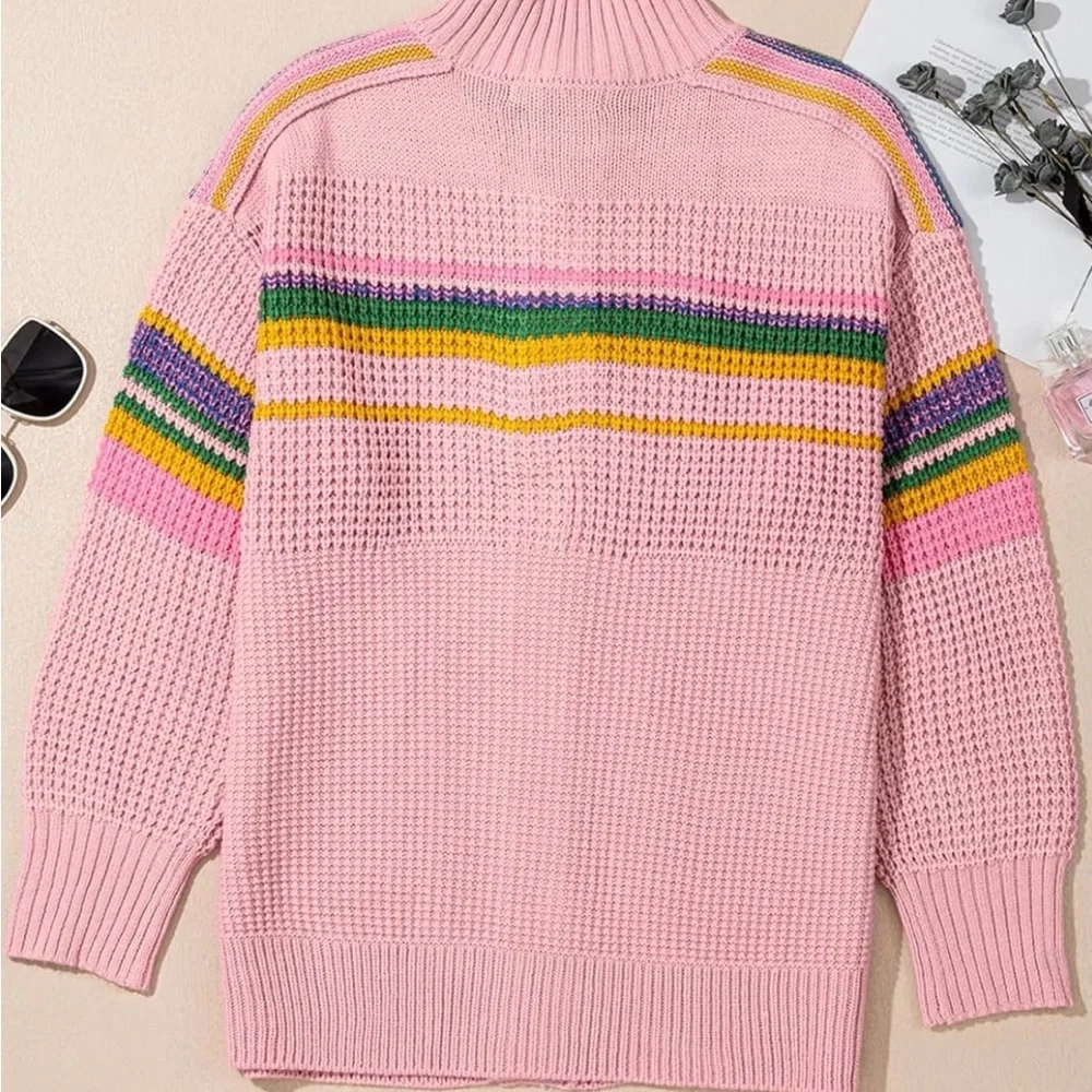 Pink Stripe Cable Knit Cardigan Summer Sweater. Size: Medium (8-10) NWT - Picture 10 of 10